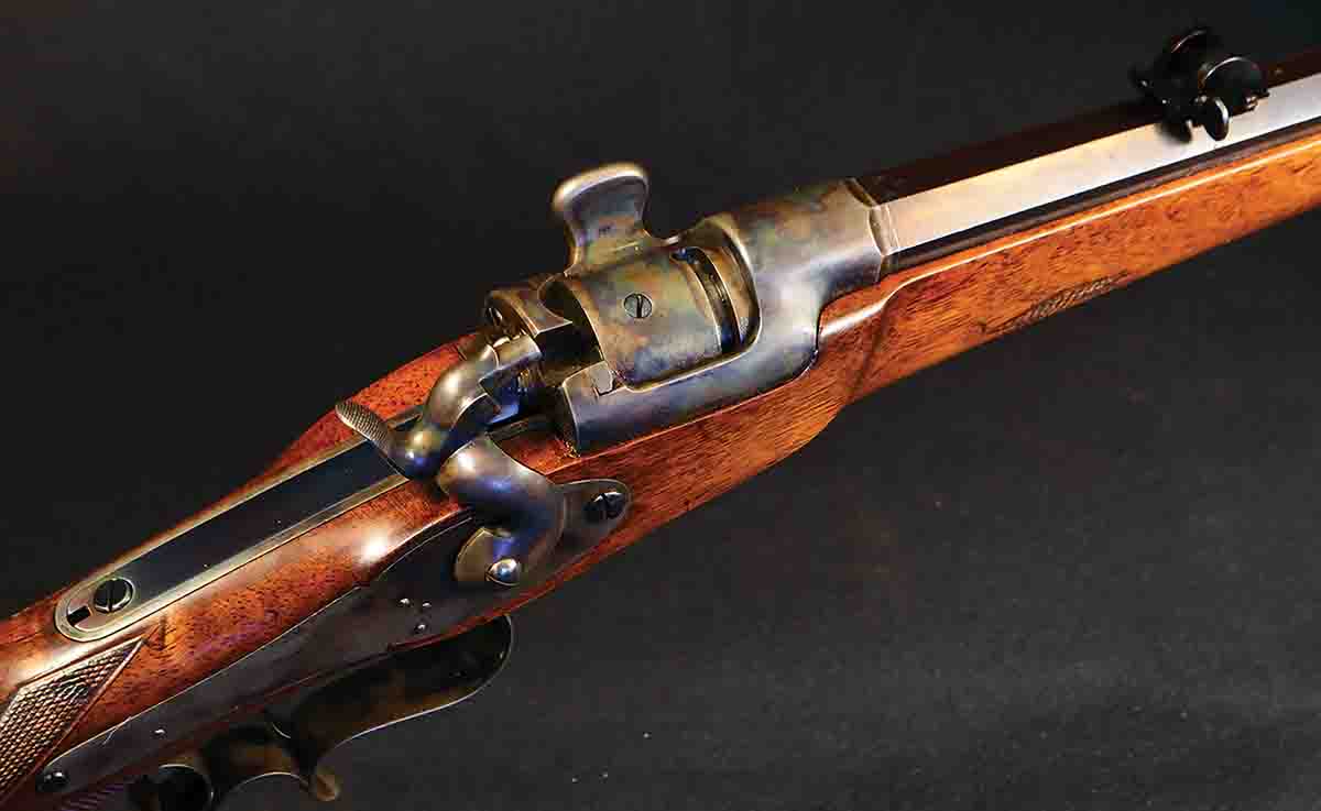 A Fruwirth carbine, built to “best” quality. Oddly, for an Austrian best gun of that era, it has no engraving whatsoever.